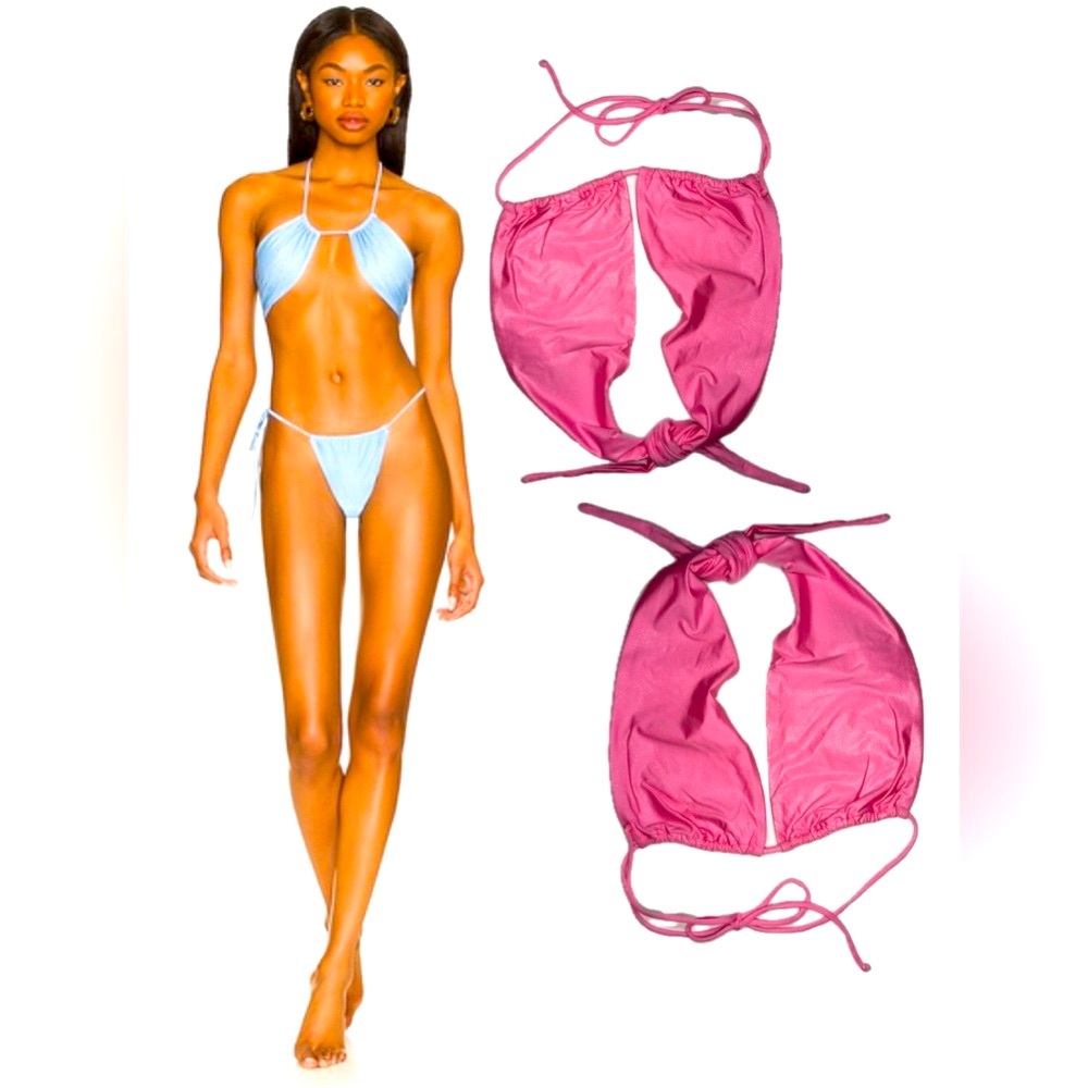 Monica Hansen Reversible Pink Glitter Bikini Top NWT Women’s S, L Italian Fabric